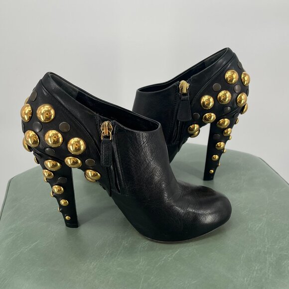 2000's Gucci, Black Gold Studded Bootie Heels in size 37 - Picture 1 of 8